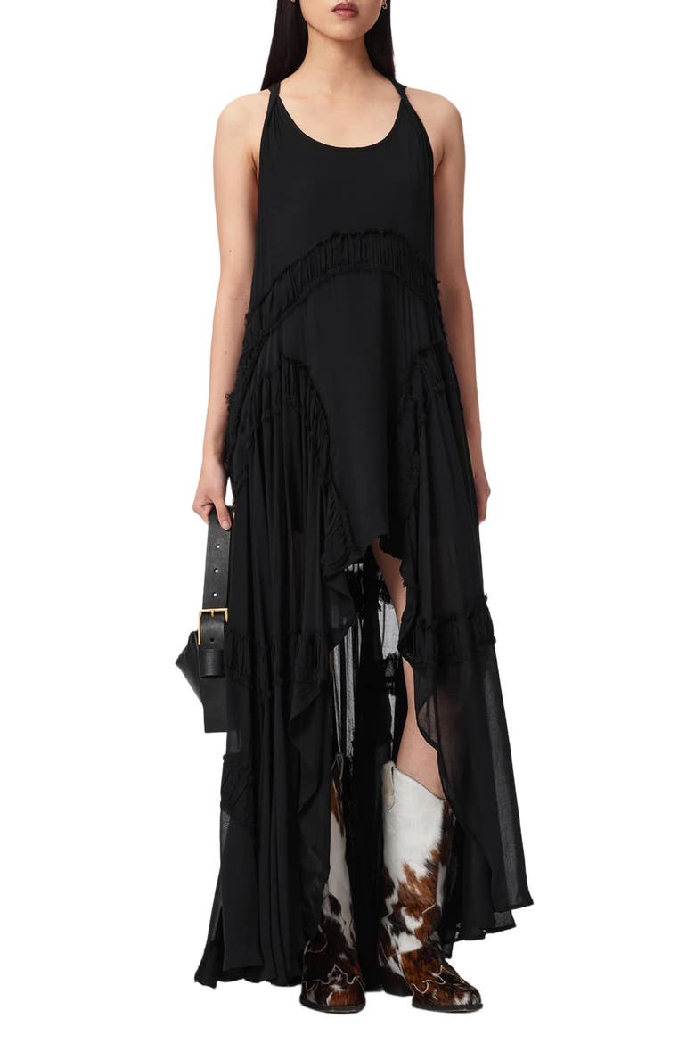 Dorina Ruffle High-Low Dress, Alternate, color, BLACK