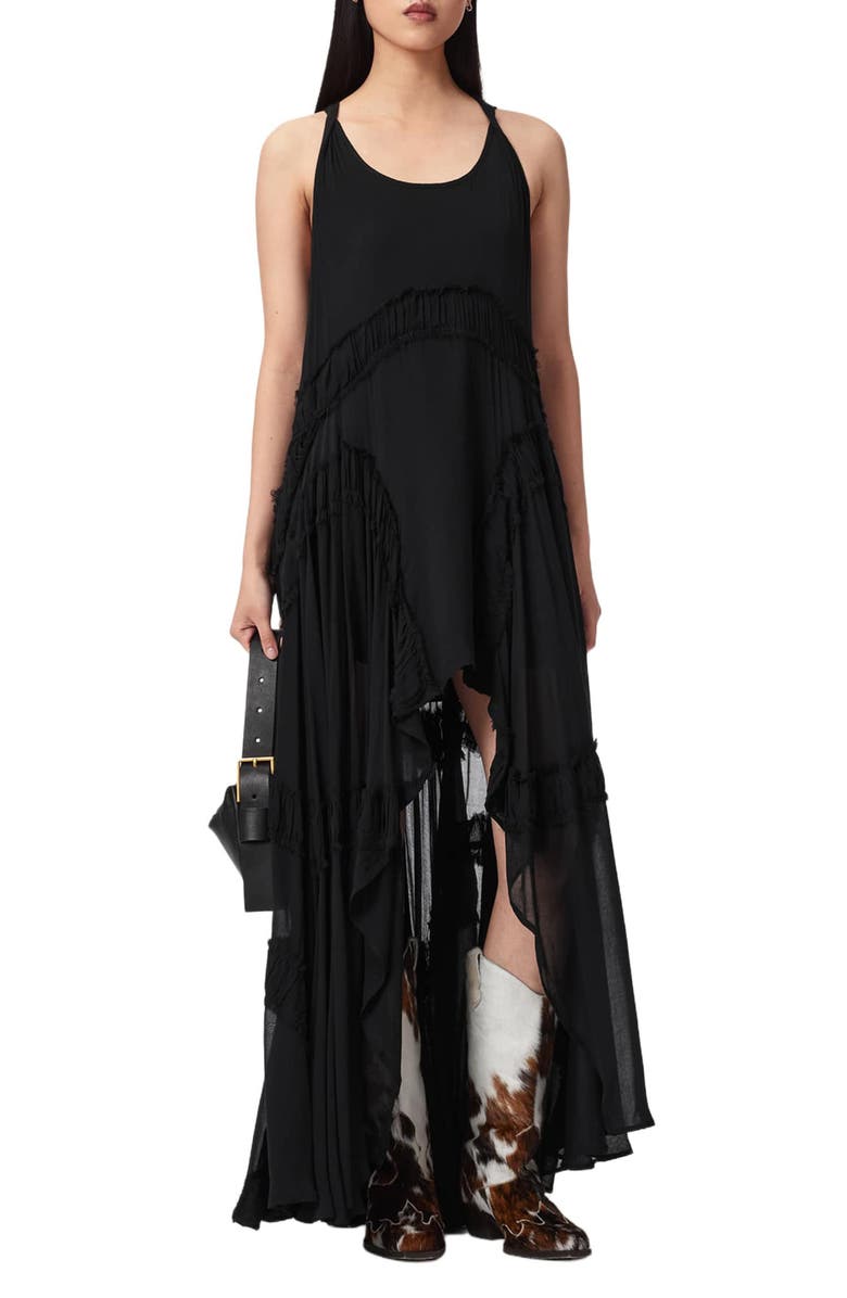 AllSaints Dorina Ruffle High-Low Dress, Alternate, color, 
