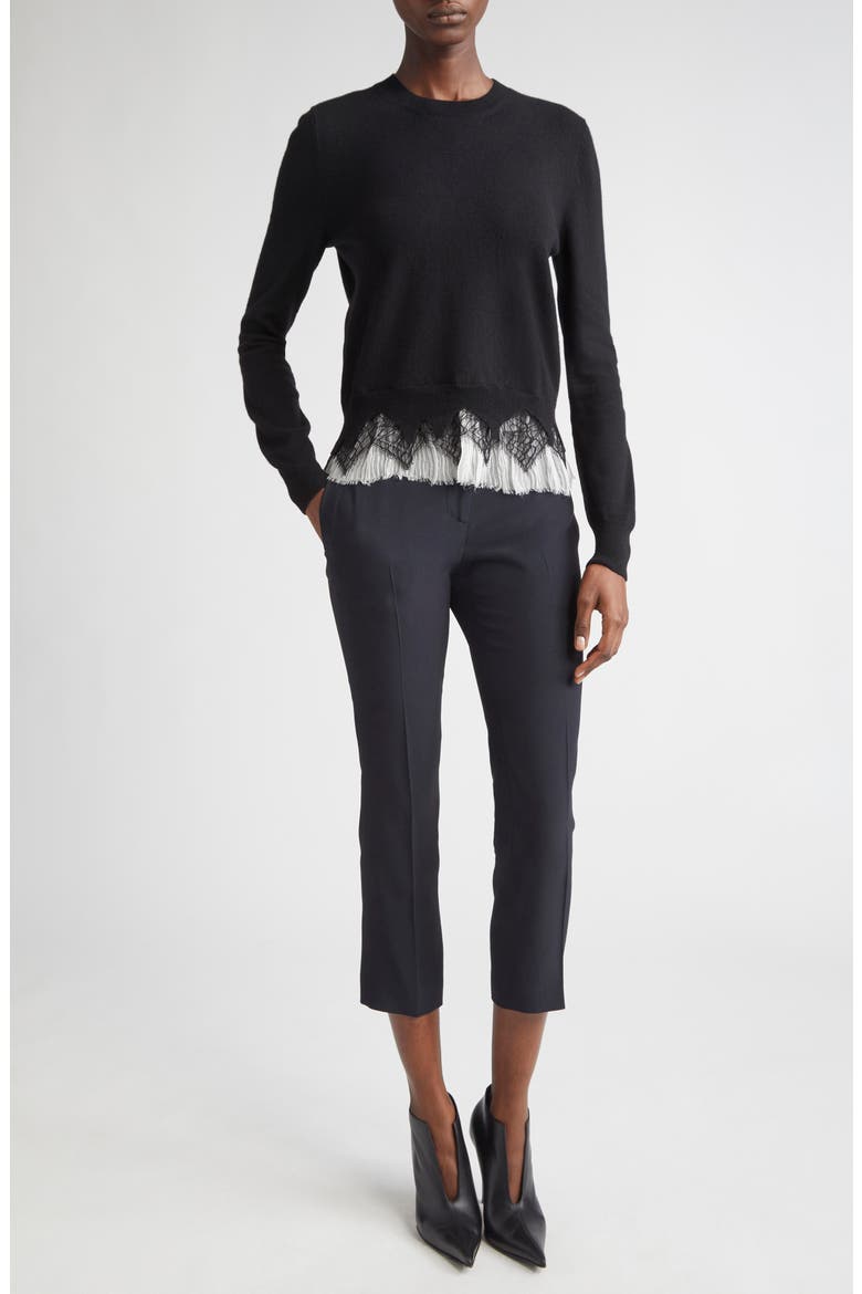 Cobweb Lace Wool & Cashmere Sweater, Alternate, color, BLACK