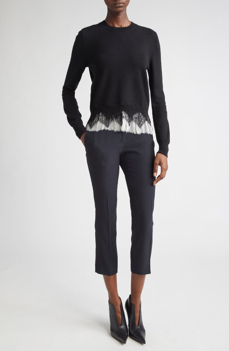 McQueen Cobweb Lace Wool & Cashmere Sweater, Alternate, color, Black