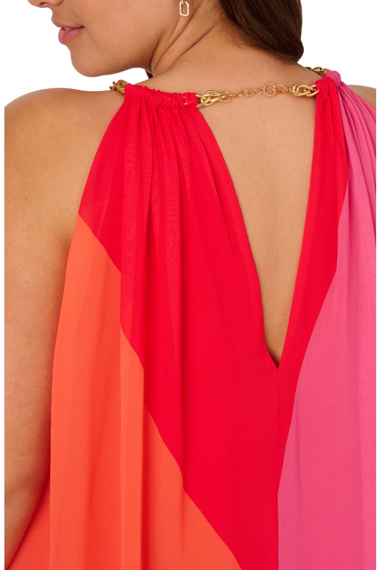 Chain Trim Colorblock Chiffon Midi Trapeze Dress, Alternate, color, RED MULTI