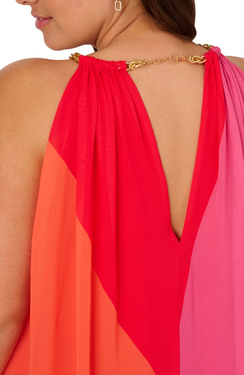 Adrianna Papell Chain Trim Colorblock Chiffon Midi Trapeze Dress, Alternate, color, 