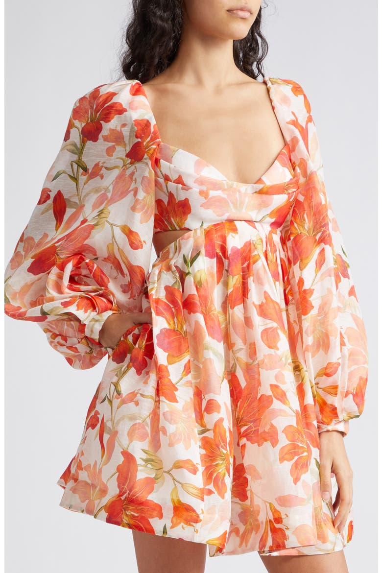 Tranquility Floral Long Sleeve Bralette Bodice Minidress, Alternate, color, RED LILY