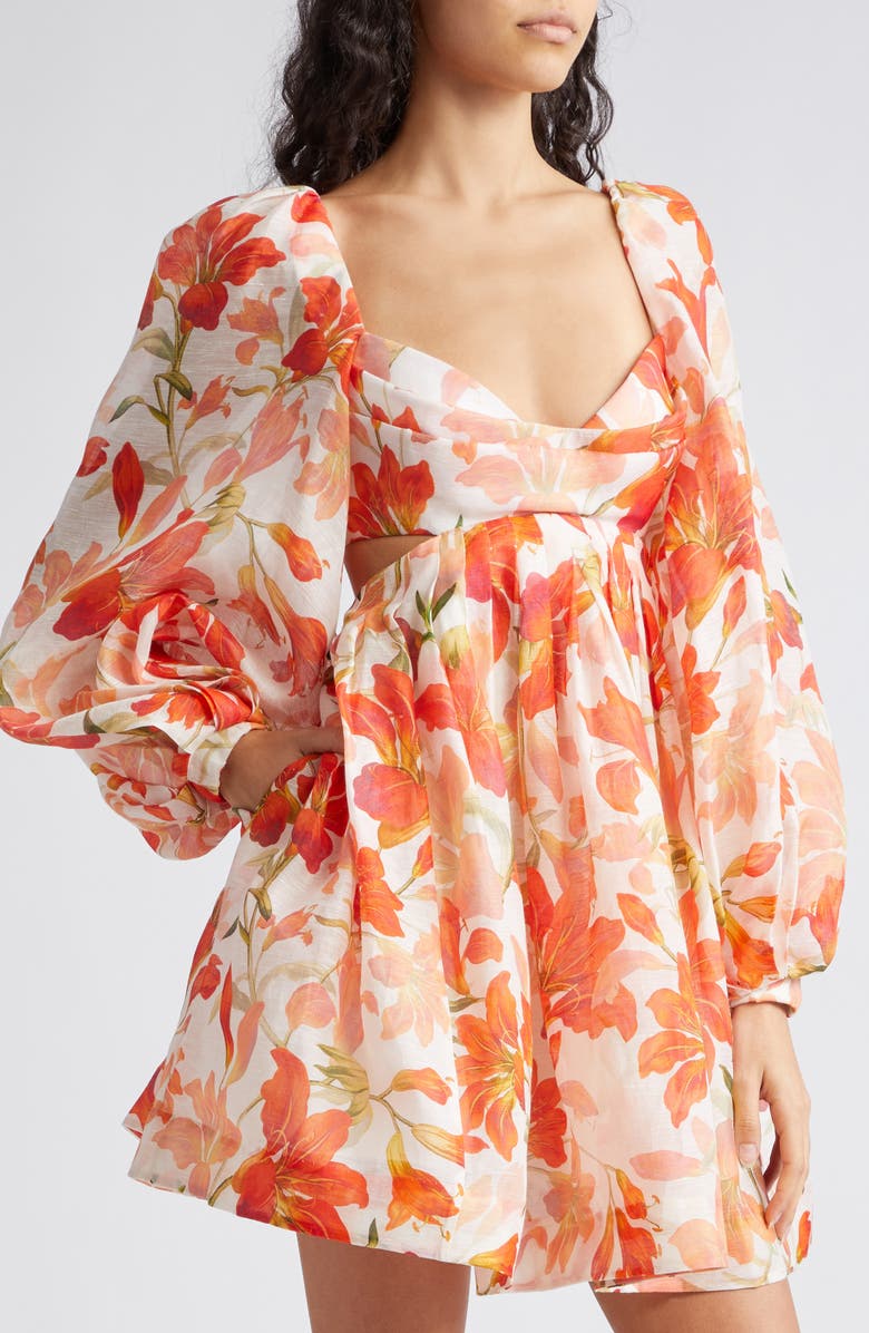 Zimmermann Tranquility Floral Long Sleeve Bralette Bodice Minidress, Alternate, color,