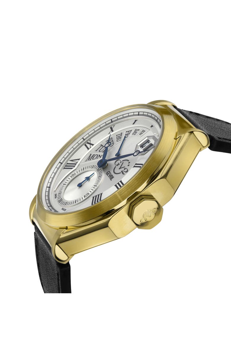 GEVRIL Marchese Leather Strap Watch, 44mm, Alternate, color, Black