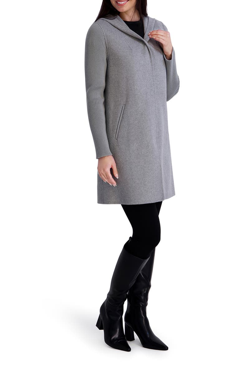 Double Face Wool Blend Hooded Coat, Alternate, color, LIGHT GREY