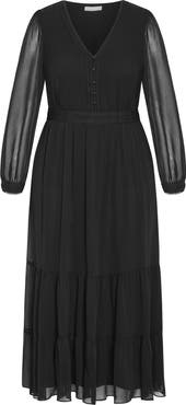 City Chic Kianna Sheer Long Sleeve Maxi Dress
