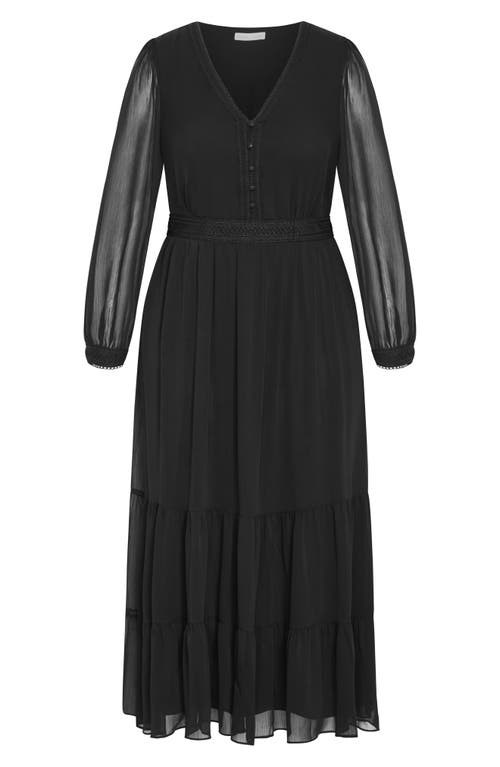 City Chic Kianna Sheer Long Sleeve Maxi Dress In Black