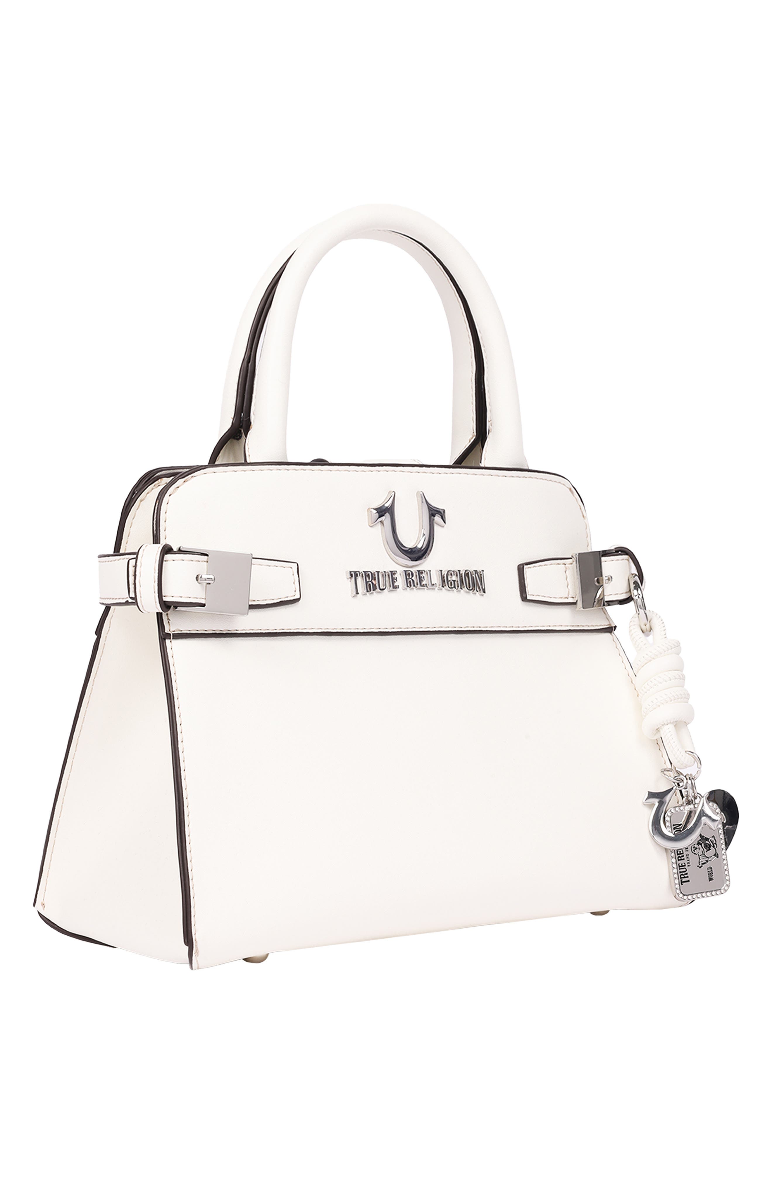 Beckham Belted Faux Leather Tote, Alternate, color, WHITE