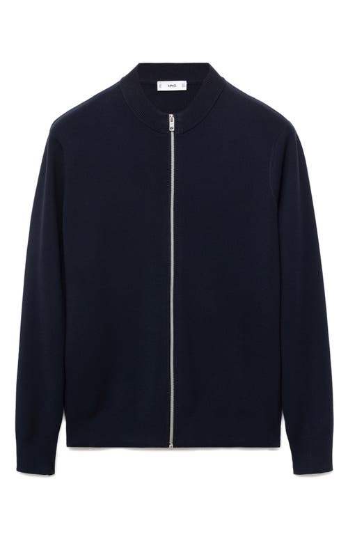 Mango Crewneck Zip Cardigan In Blue