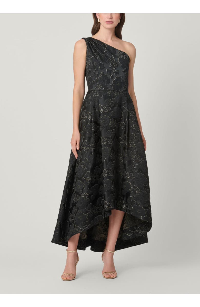 Shoshanna Midnight Georgie Bowery Jacquard Dress, Main, color, Jet/Gold