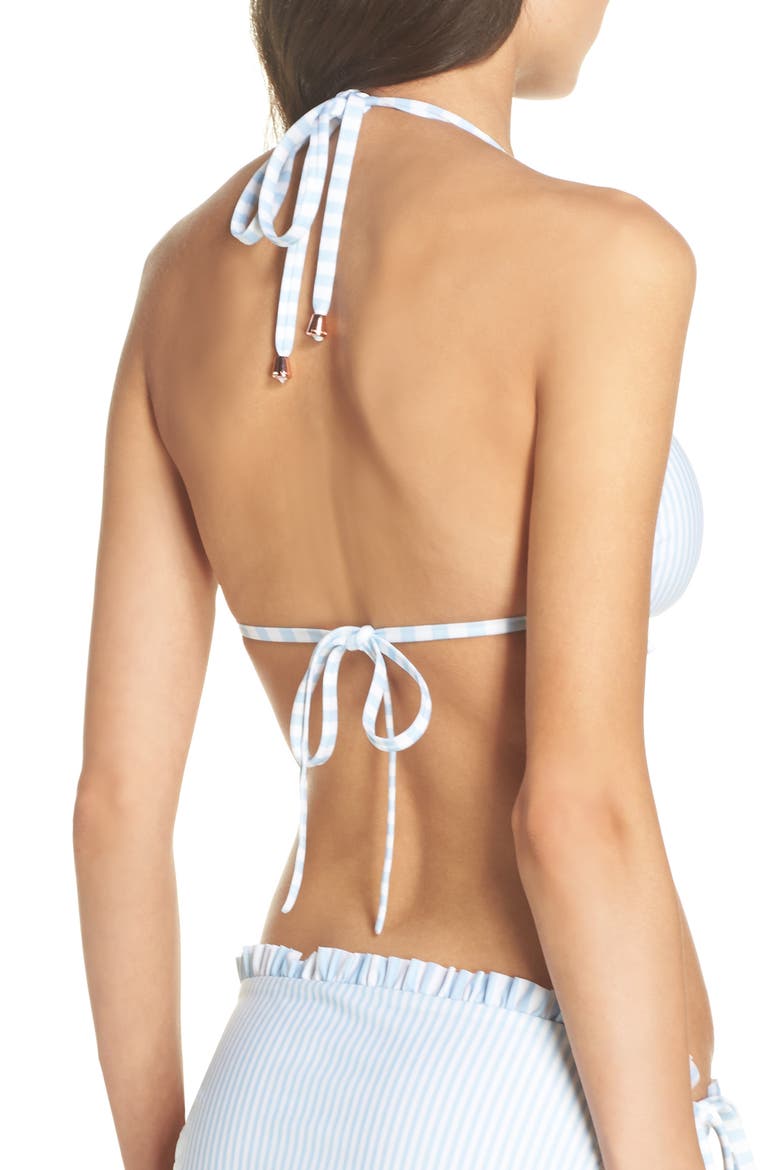Stripe Ruffle Trim Bikini Top, Alternate, color, PALE BLUE