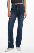 Desigual Embroidered Detail Exposed Button-Fly Jeans