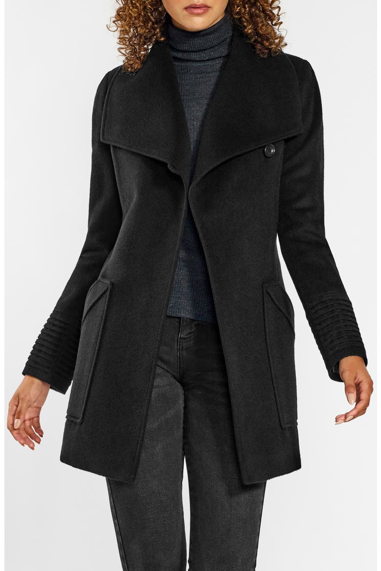 Baby Alpaca & Wool Cropped Wide Collar Wrap Coat, Main, color, BLACK