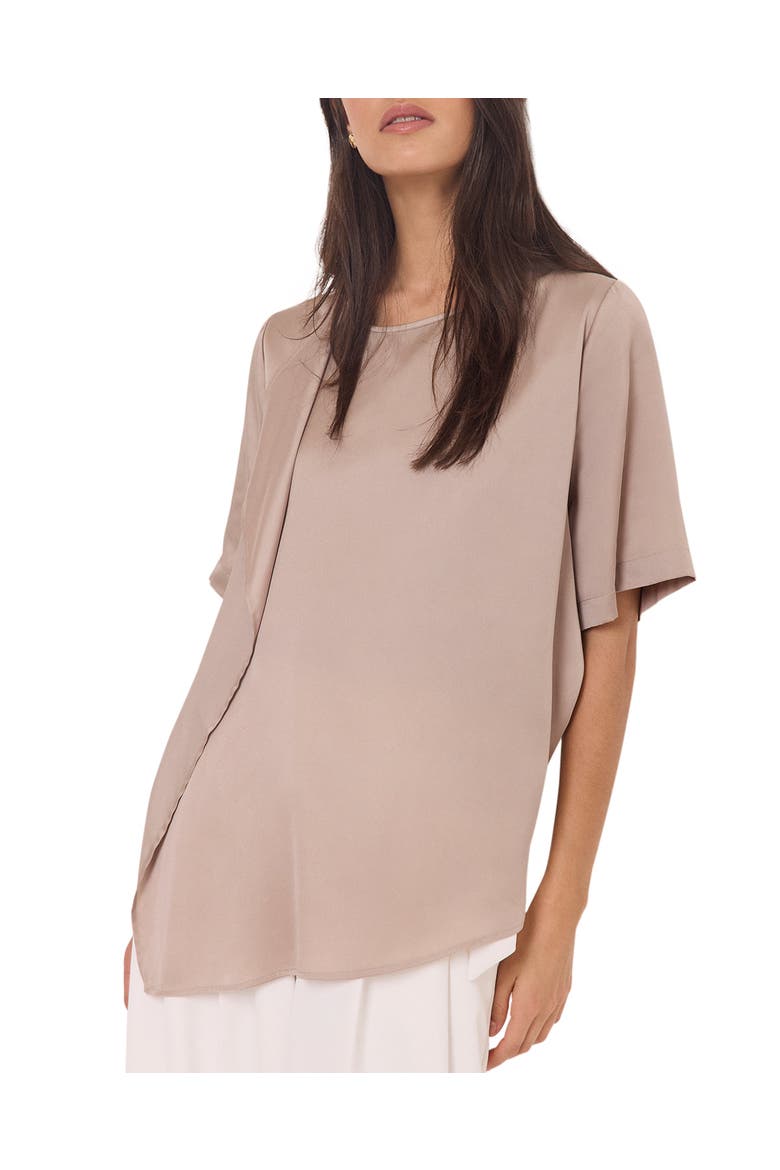 Satin Ruffle Front Top, Alternate, color, Neutral