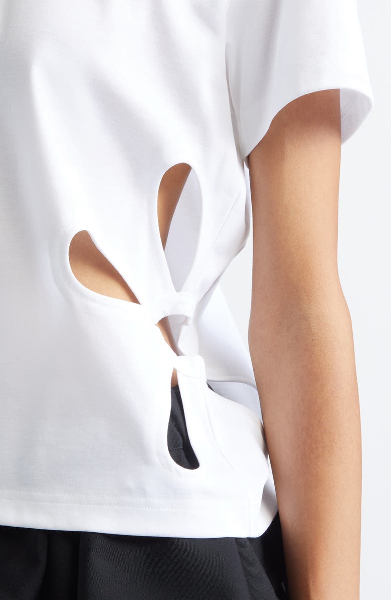 Noir Kei Ninomiya Floral Cutout Cotton Ponte T-Shirt, Alternate, color, White