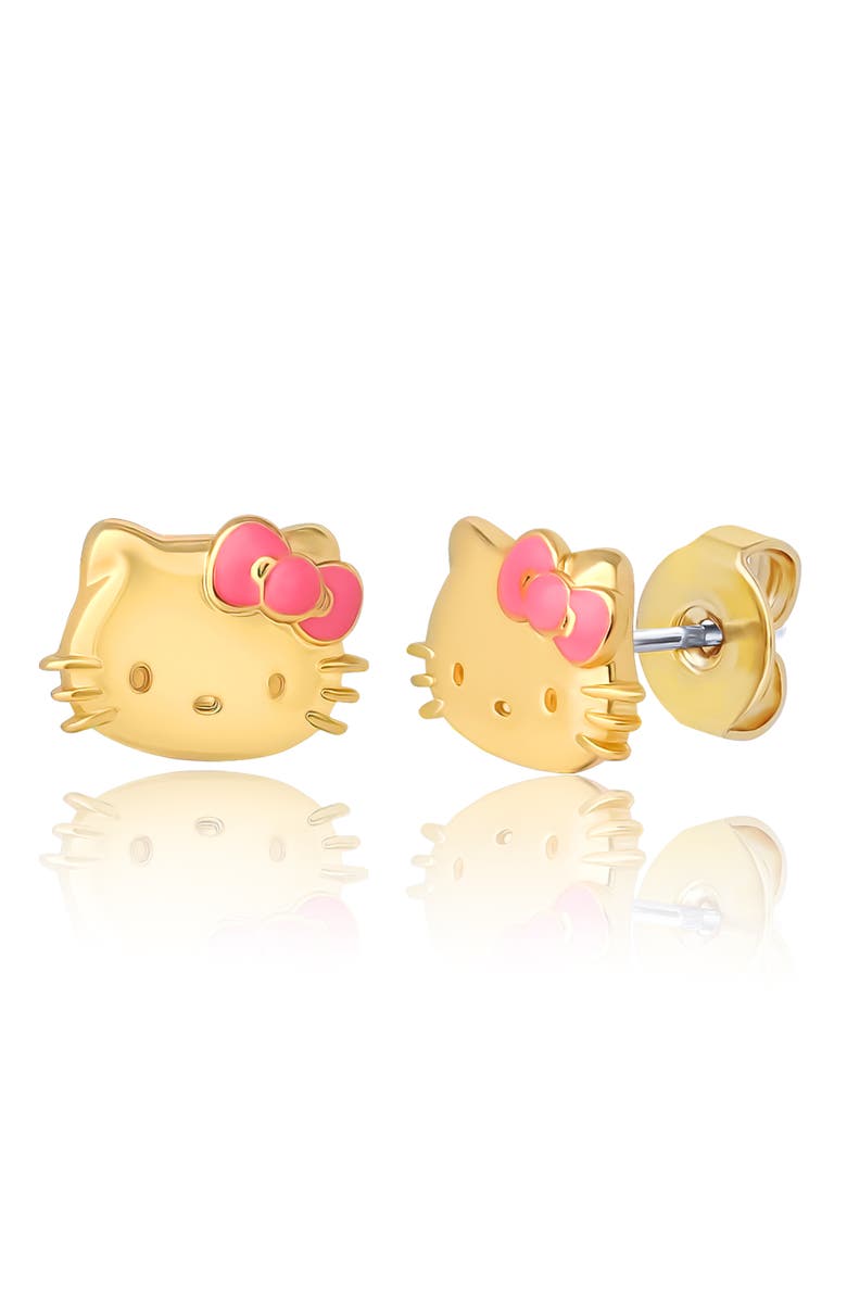 Hello Kitty Earring Set, 2-Pair, Gold-Tone Studs & Pavé Dangle Hoops, Alternate, color, Gold Tone