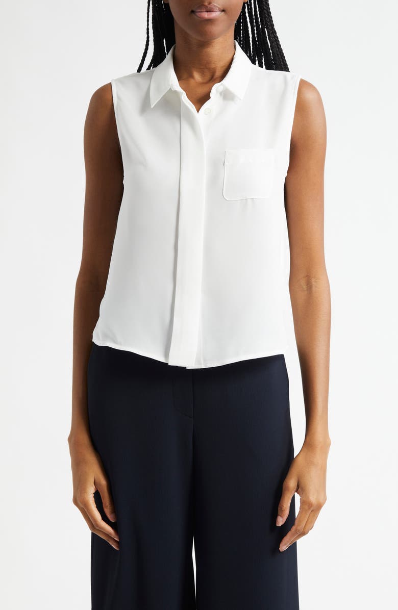 Emporio Armani Sleeveless Button-Up Shirt, Main, color, Warm White