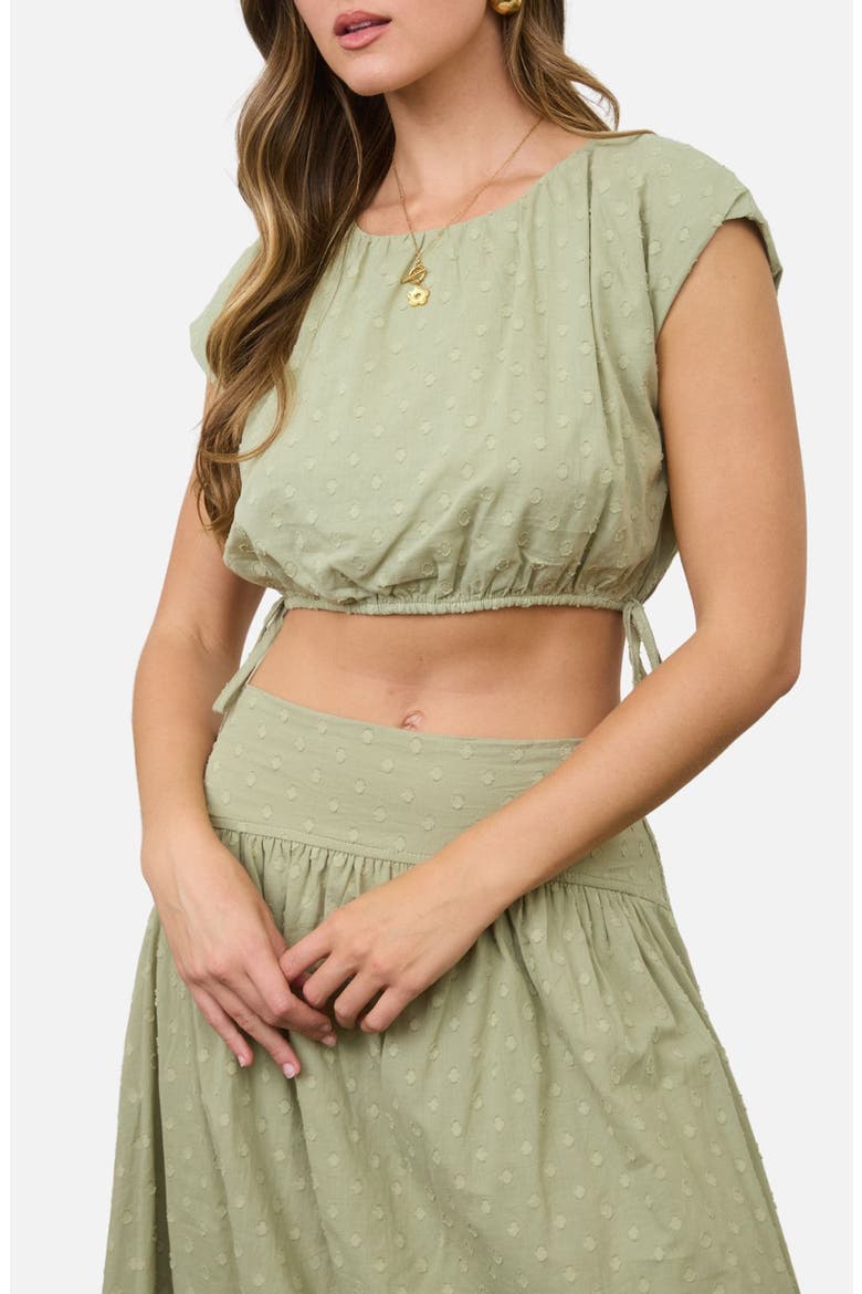 Side Tie Swiss Dot Crop Top, Main, color, OLIVE