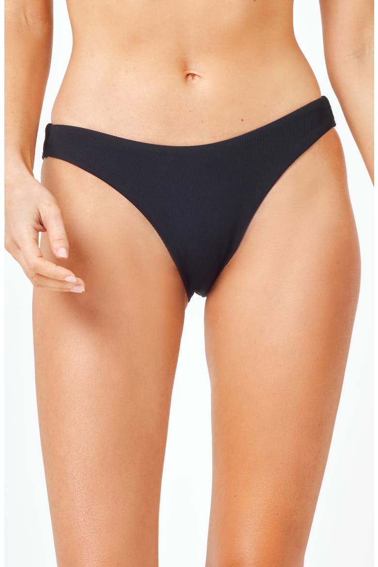 Rocky Ribbed Full Bikini Bottoms, Main, color, BLACK