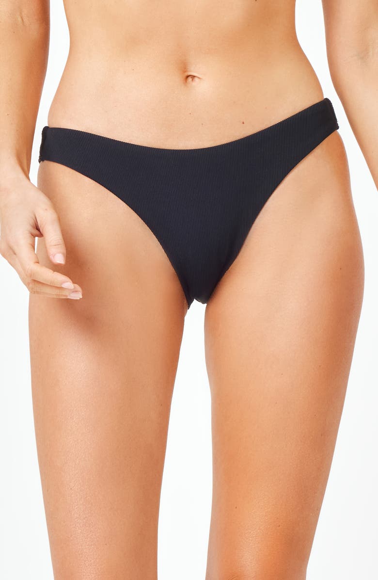 LSPACE Rocky Ribbed Full Bikini Bottoms, Main, color, Black