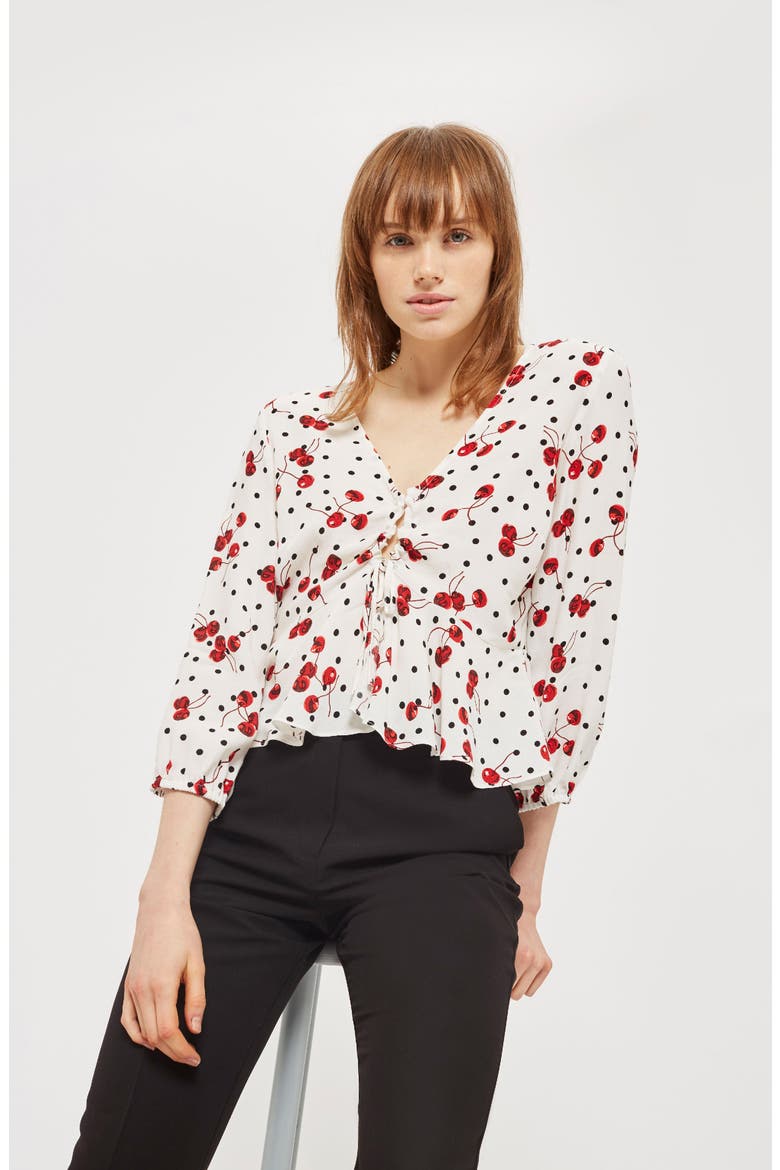 Cherry Spot Print Blouse, Alternate, color, IVORY MULTI