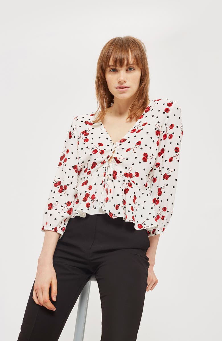 Topshop Cherry Spot Print Blouse, Alternate, color,
