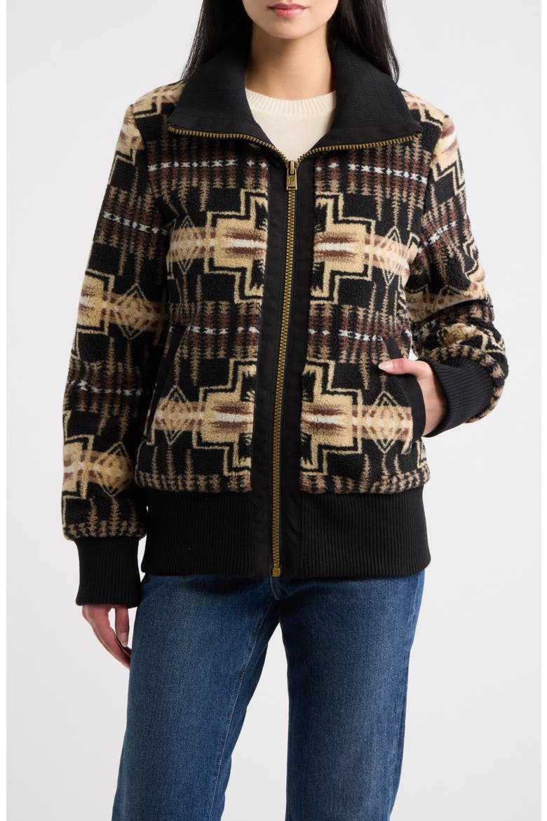 Foxglove Fleece Bomber Jacket, Alternate, color, BLACK/ TAN HARDING