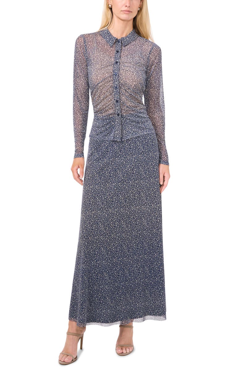 Halogen<sup>®</sup> Print Mesh Button-Up Shirt, Alternate, color, Navy Blue