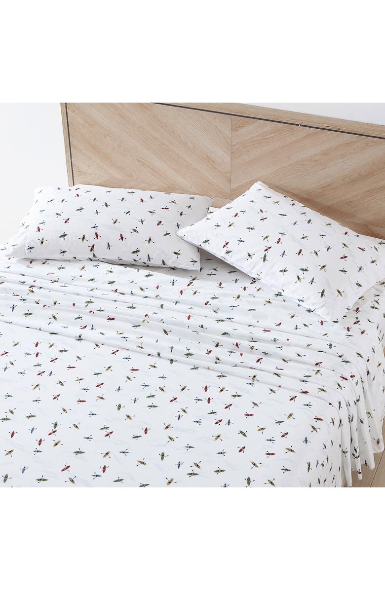 Eddie Bauer Kayaks 200 Thread Count Full Sheet Set, Alternate, color, White Multi