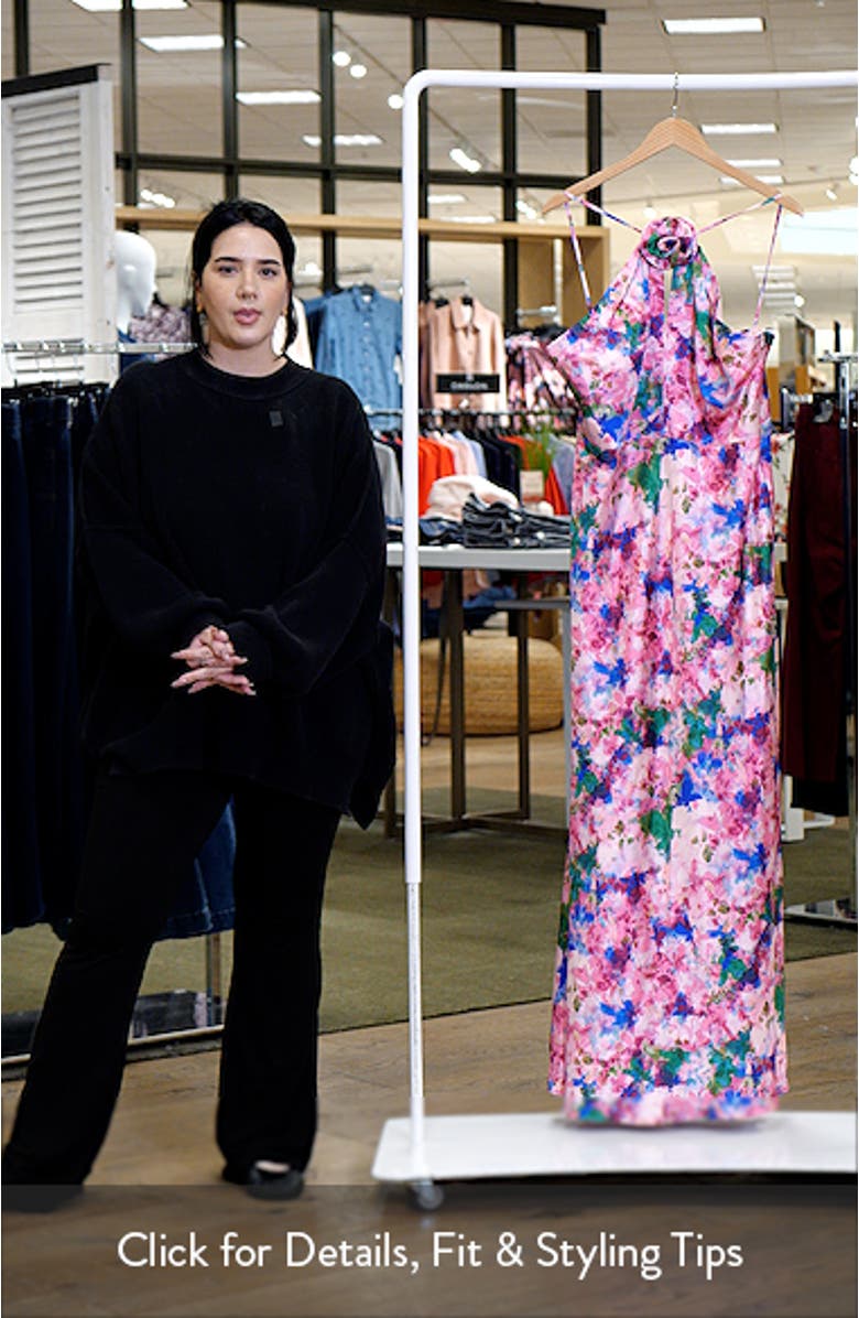 Violette Floral Halter Neck Satin Gown, sales video thumbnail