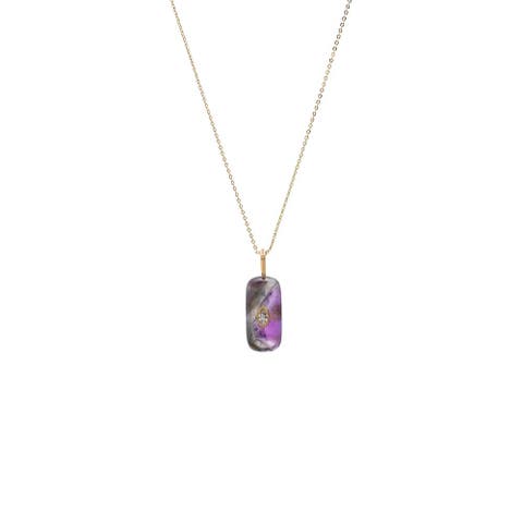 CZ Marquise Bezeled Natural Stone Pendant Necklace
