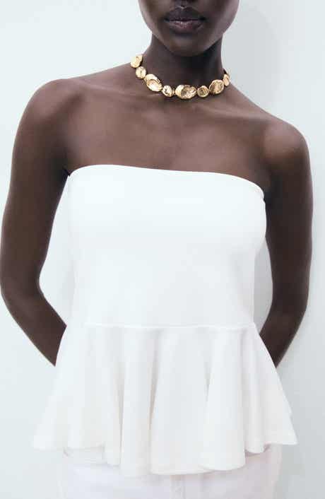 MANGO Bandeau Peplum Top