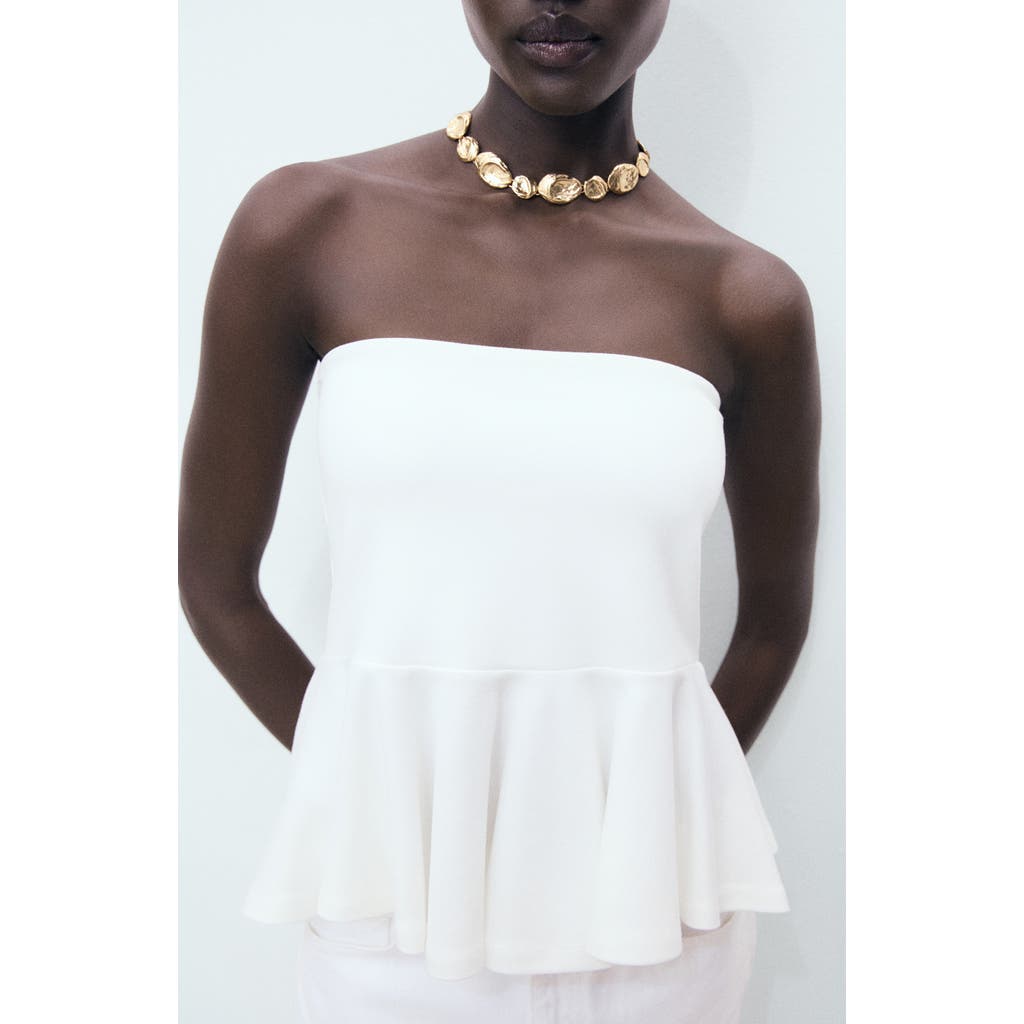 Mango Bandeau Peplum Top In White