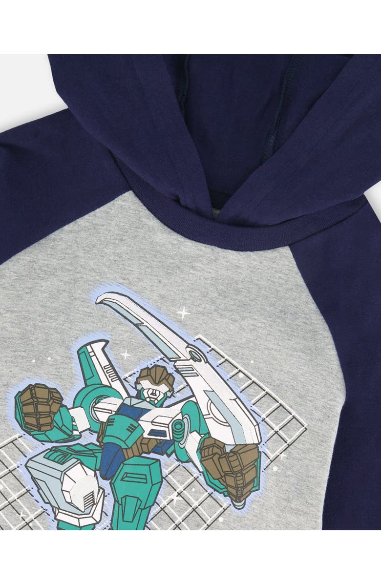 Deux par Deux Organic Cotton Jersey Hooded Raglan Sleeve Tee, Alternate, color, Navy Blue