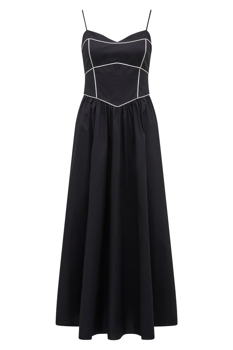 Gemma Contrast Piping Cotton Midi Dress, Alternate, color, BLACK/ WHITE