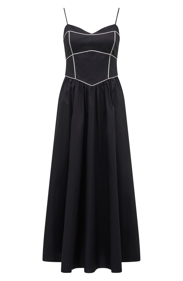 Ever New Gemma Contrast Piping Cotton Midi Dress, Alternate, color, Black/ White