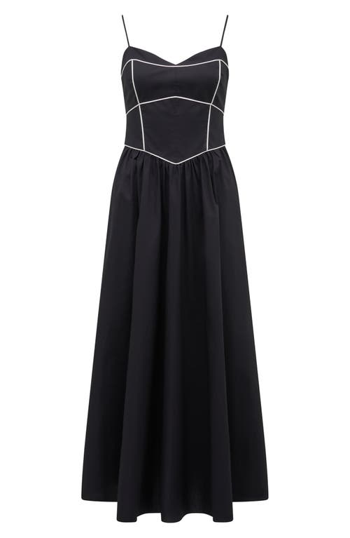 Ever New Gemma Contrast Piping Cotton Midi Dress In Black