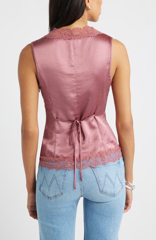 Open Edit Lace Trim Satin Tank In Pink