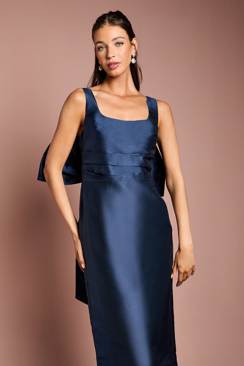 Twill Sleeveless Column Bow Back Dress, Alternate, color, Navy