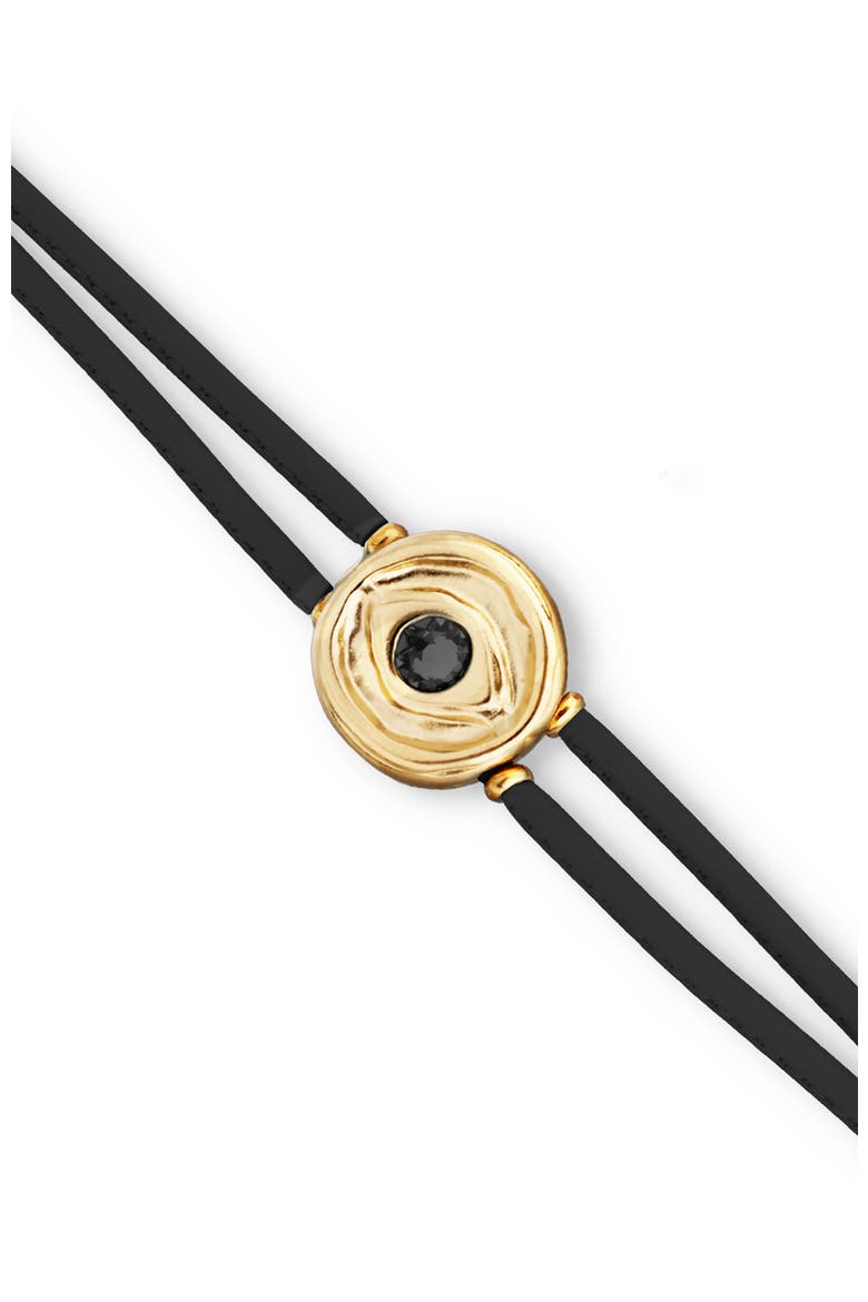 Black Double Leather Bracelet with 18K Gold-Plated Eye Detail and Crystal, Alternate, color, Gold