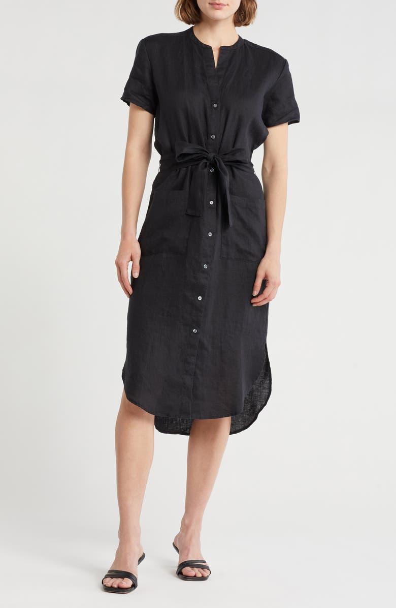 James Perse Elongated Tie Waist Shirtdress, Main, color, Black