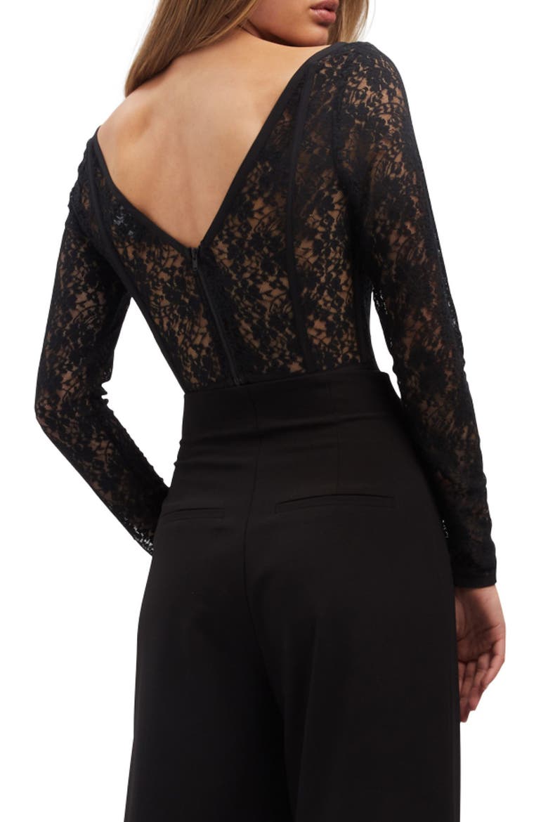 Lace Long Sleeve Corset Crop Top, Alternate, color, BLACK