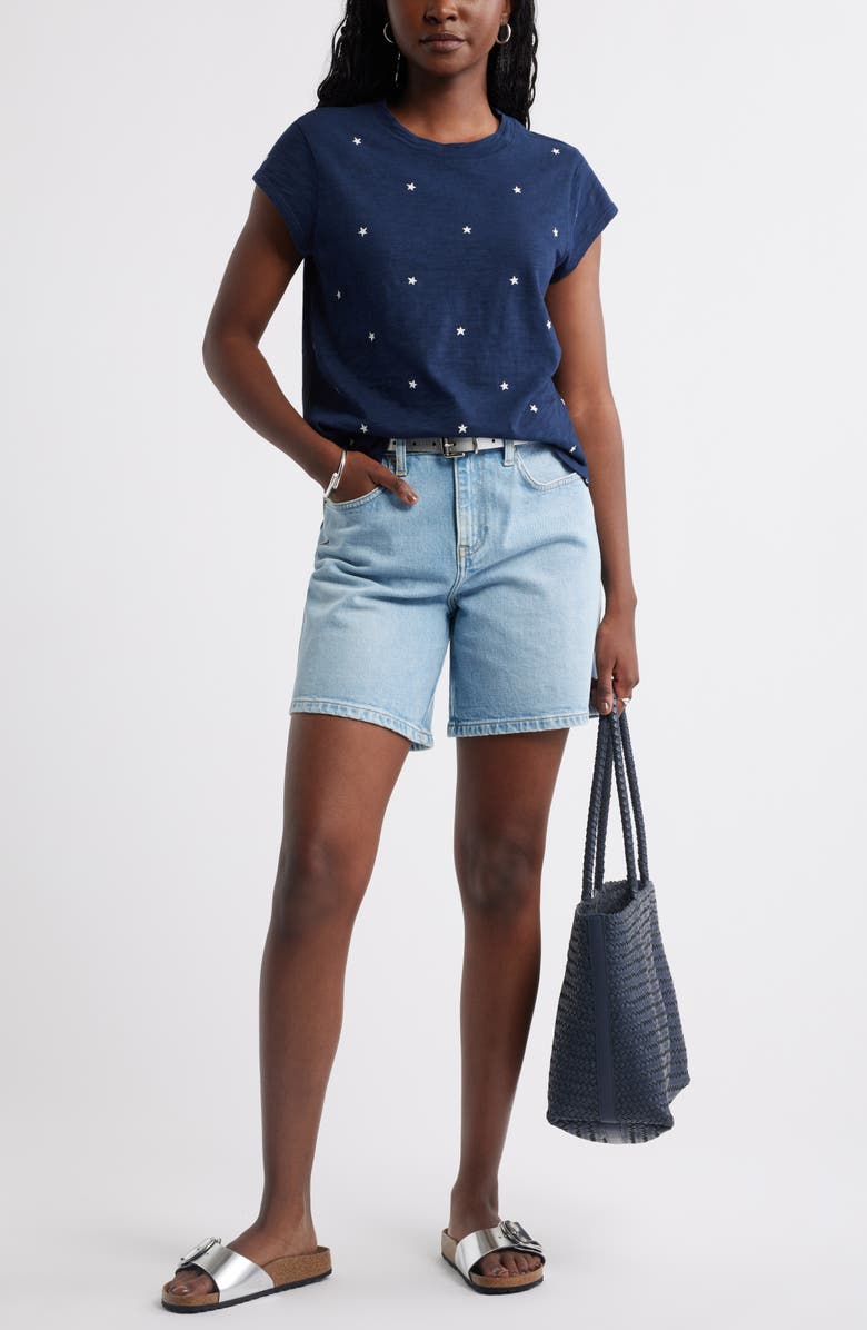 Caslon<sup>®</sup> Star Embroidered Cap Sleeve T-Shirt, Alternate, color, Navy- Ivory Tossed Stars