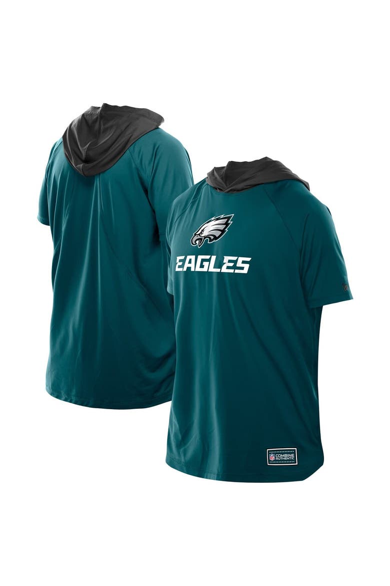 Men's New Era  Midnight Green Philadelphia Eagles Combine Authentic Hooded Raglan Short-Sleeve T-Shirt, Main, color, Green