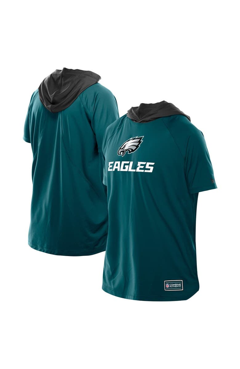 New Era Men's New Era Midnight Green Philadelphia Eagles Combine Authentic Hooded Raglan Short-Sleeve T-Shirt, Main, color, Green