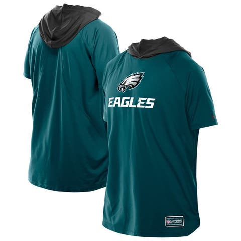 Men's New Era  Midnight Green Philadelphia Eagles Combine Authentic Hooded Raglan Short-Sleeve T-Shirt
