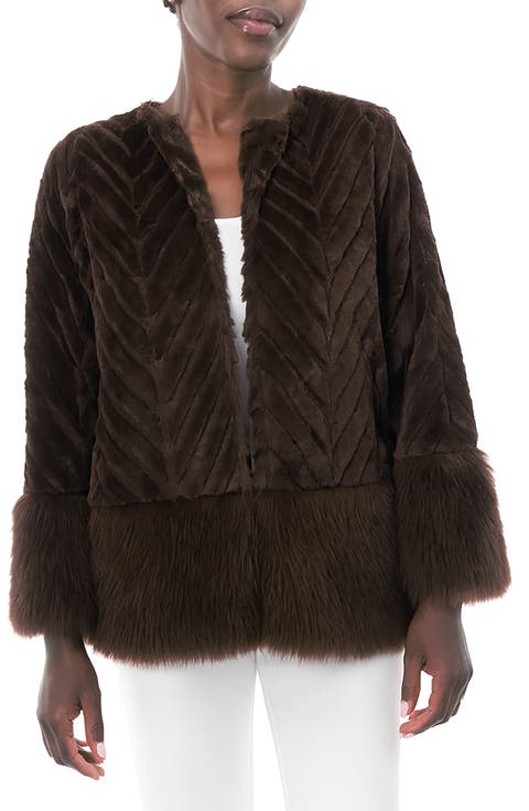 Chevron Faux Fur Long Sleeve Bolero