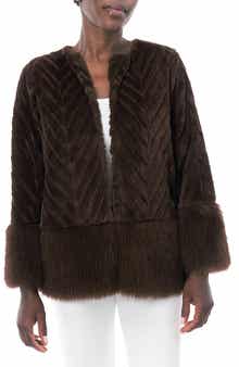 Nina Leonard Chevron Faux Fur Long Sleeve Bolero