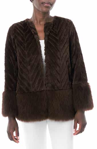Nina Leonard Chevron Faux Fur Long Sleeve Bolero